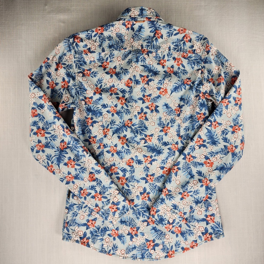 Hugo Boss Orange small Shirt Mens Floral Tropical Palm Print Blue Cotton - Picture 5 of 11